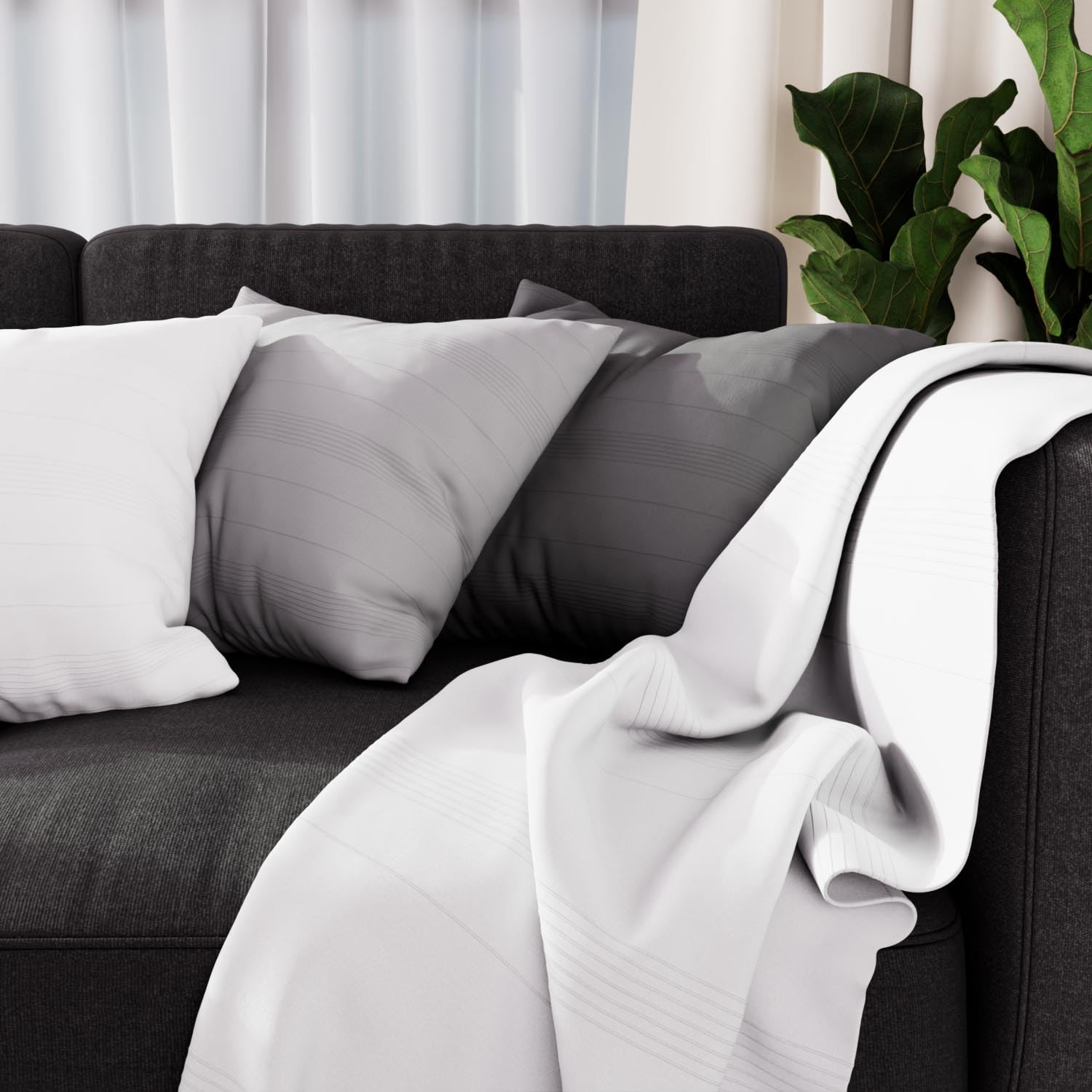 Soleil d'ocre Adele Plaid Chair Throw, Polycotton, White, 140 x 200 cm