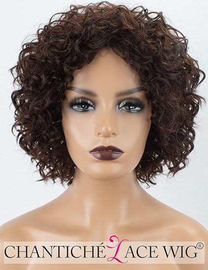 Chantiche Afro Curly Cheap Synthetic Hair Wig Brown Short Bob