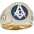 Solid 925 Sterling Silver - Mens Freemason Ring - Black Onyx 14k Gold Finish Masonic Ring - Sizes 7-13