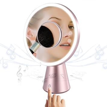 Amazon Com Eachbeauty Lighted Makeup Mirror With Bluetooth Speaker 3 In 1 Vanity Mirror With Lights And Magnification Rose Gold Beauty