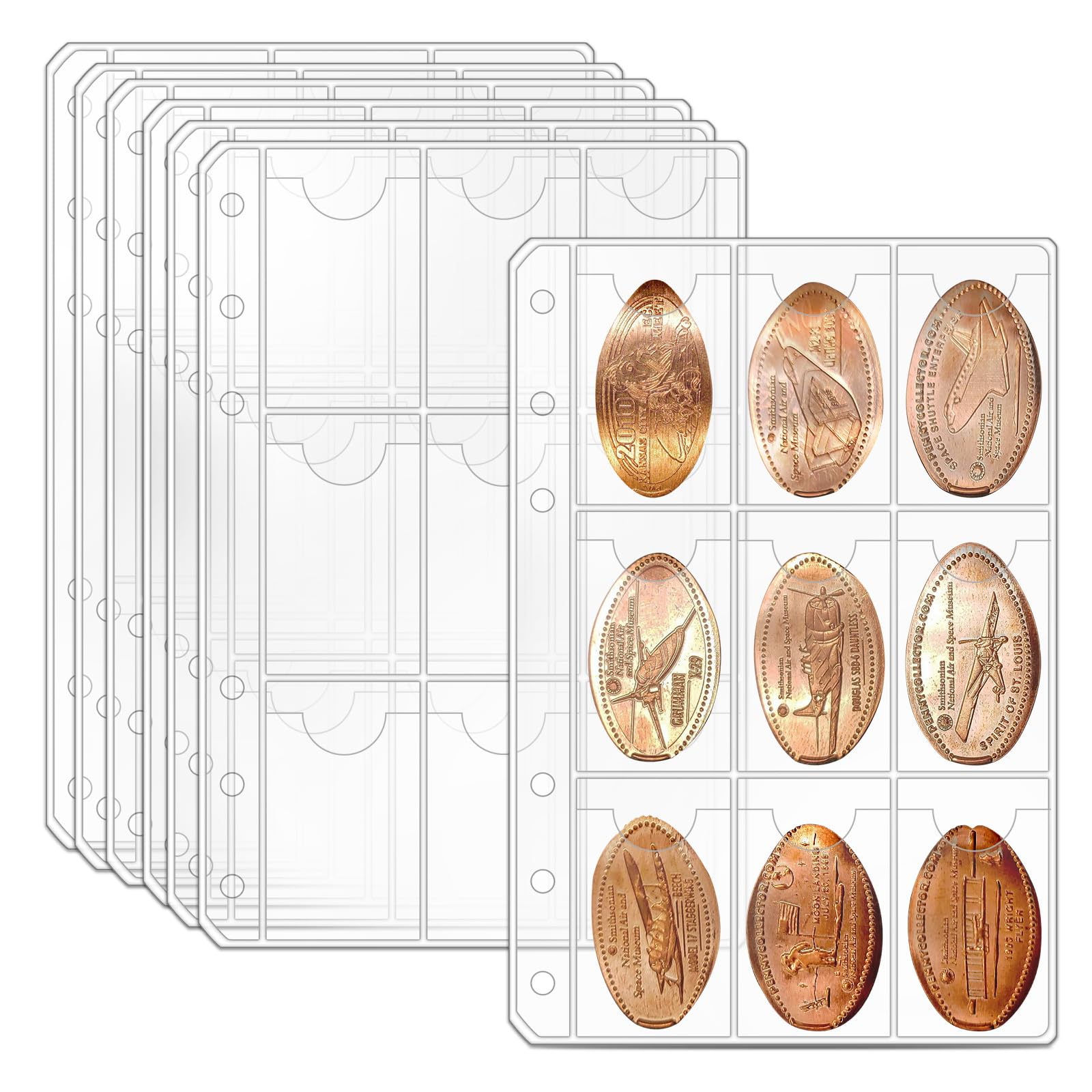 Photo 1 of tutata Pressed Penny Album Sleeves, Suitable for A6 Binder, 9 Pocket Penny Holder Sleeves, Pressed Penny Holder for Collectors, 25 Pack