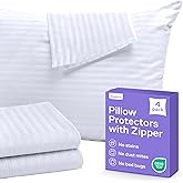 Set of 4 Pillow Protectors with Zipper Standard Size - 100% Resistant to Stains, Dust & Dirt - Washable Covers for Increased 
