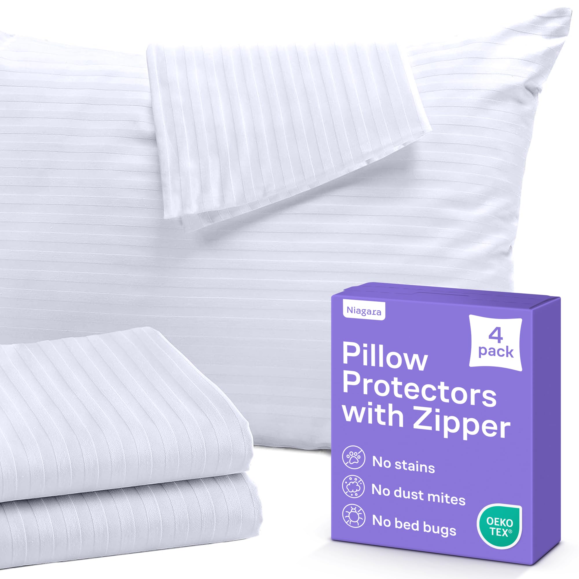 Set of 12 Pillow Protectors with Zipper Queen Size - 100% Resistant to Stains, Dust & Dirt - Washable Covers for Increased Pillow Lifespan