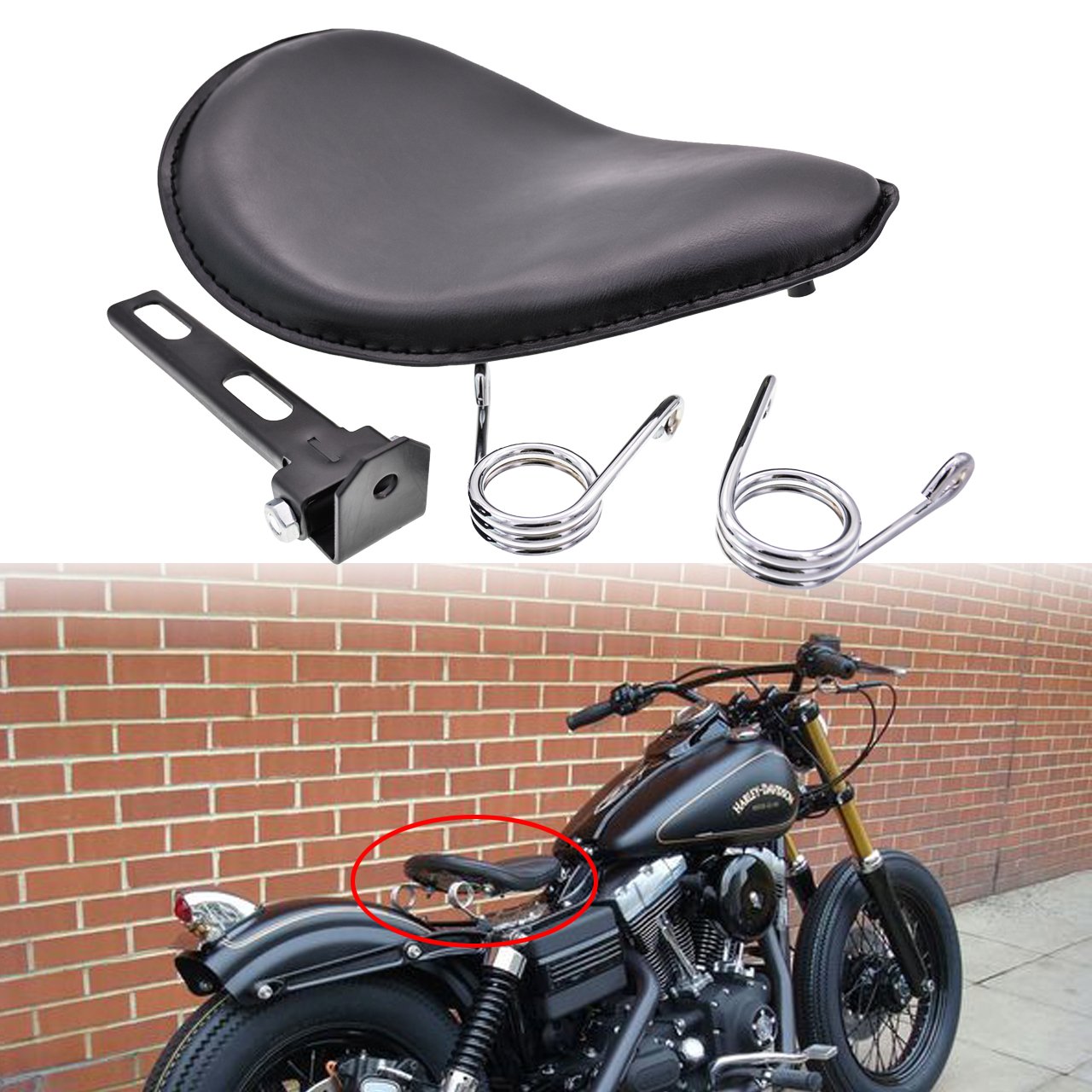 NATGIC Motorcycle Seat Cushion Chrome Leather Spring Seat Saddle Bracket Kit for Harley