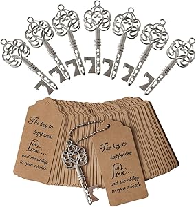 DerBlue 60 PCS Key Bottle Openers,Vintage Skeleton Key Bottle Opener, Wedding Favors Key Bottle Opener Rustic Decoration with Escort Tag Card