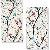 JLSTK Boho Bird Hand Towels Highly Absorbent Songbird Animal Watercolor Art Bathroom Kitchen Towels Set of 2 Face Towels for Bathroom Gym Hotel Sport Decor Gifts for Women Man 14"x28"