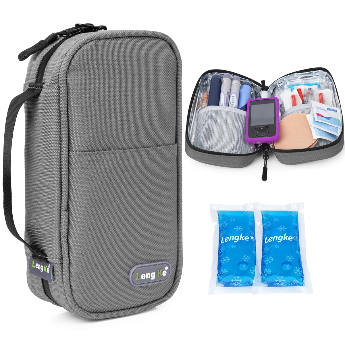 YOUSHARES Insulin Pen Carry Case - Insulin Case with Two Ice Packs, Insulin Bag for Travelling for Diabetic Supplies, Medicine Cool Storage Bag (Grey)