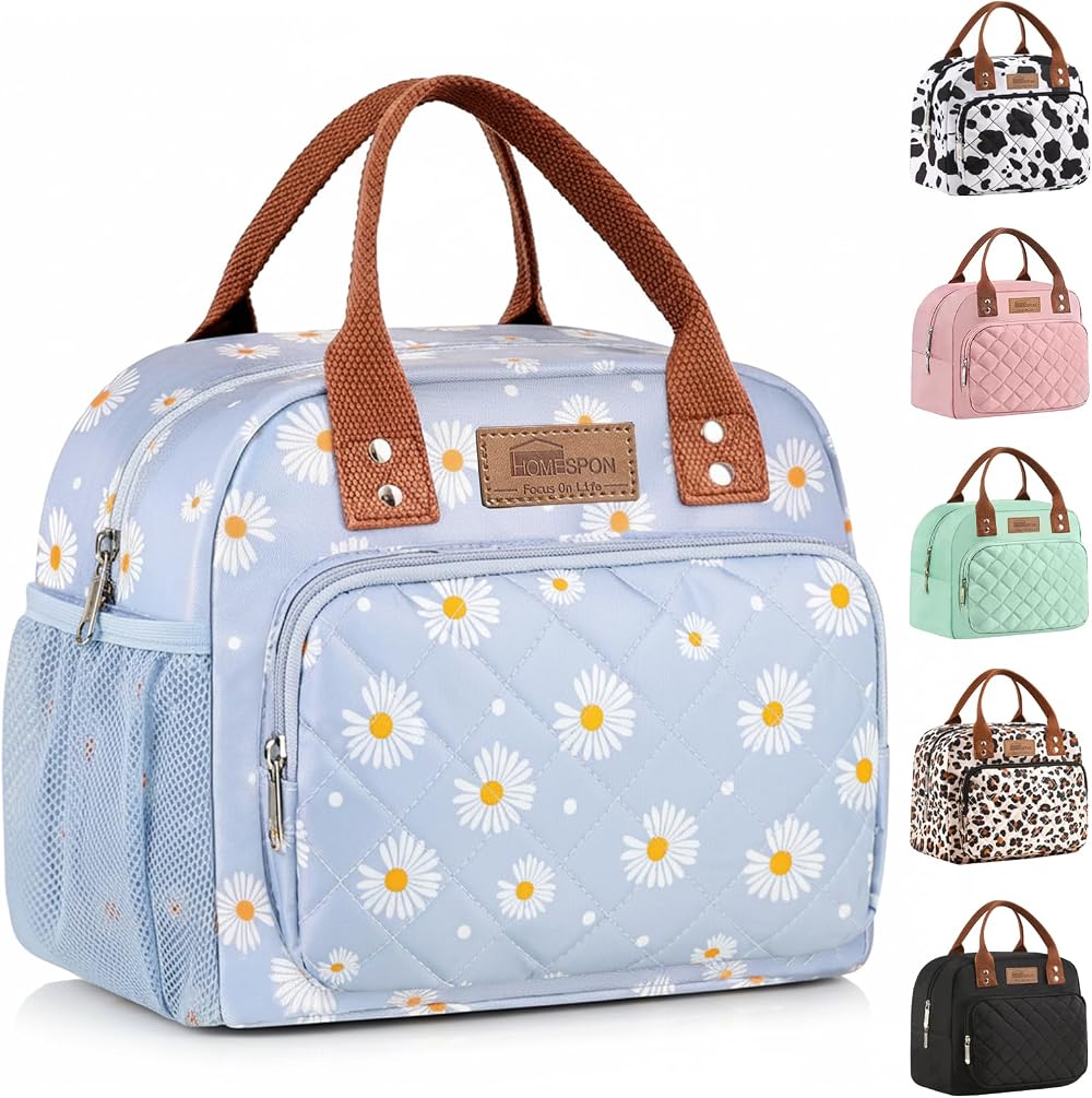 HOMESPON Insulated Lunch Bag for Women Men with Front Pocket Side Pockets
