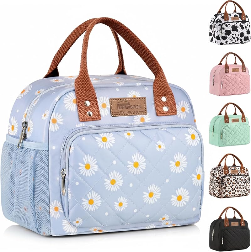 HOMESPON Insulated Lunch Bag for Women Men with Front Pocket Side Pockets