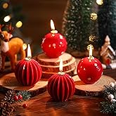 Treela 4 Pcs Christmas Ball Candles 3 Inch Snowflake and Lantern Unscented Round Ball Candle Gift for Xmas Winter Holiday Decoration Kitchen New Year Party Table Centerpieces(Red)