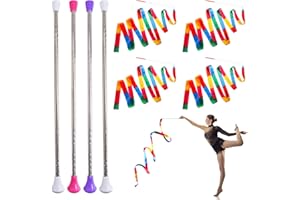 Covzoe 4 Pack Twirling Batons and 4 Piece Colorful Dance Ribbons, 21 Inch Stainless Steel Rhythmic Gymnastics Conducting Batons, Spinning Dance Baton for March Band, Artistic Dancing