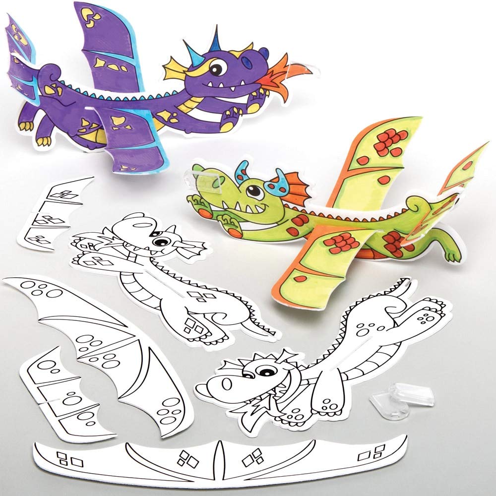 Baker Ross Dragon Colour-in Gliders - Pack of 10, Chinese New Year Craft Kit, Crafts for Kids (AX108)
