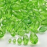 Xinhongo 340pcs Teardrop Crystal Glass Beads 3x5mm 4x6mm 6x8mm 8x12mm 10x15mm Vertical Hole Faceted Glass Spacer Beads for Necklace Bracelet Earrings DIY Jewelry Crafts(Light Green)