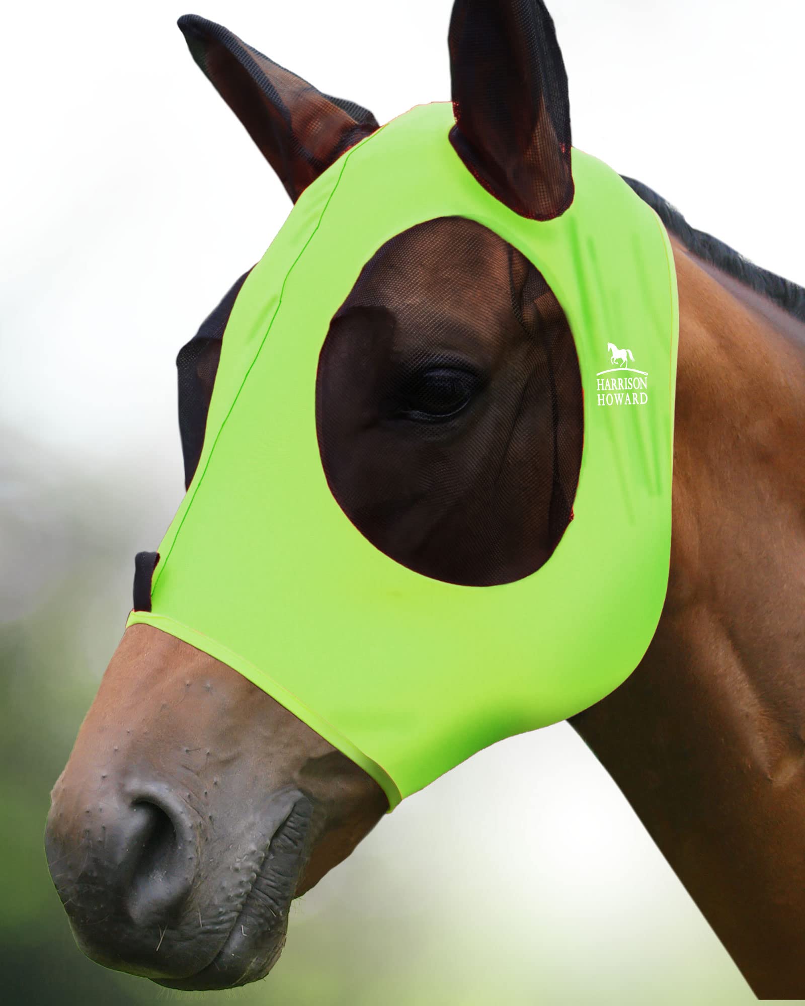 Harrison Howard Super Comfort Stretchy Fly Mask Large Eye Space with UV Protection Soft on Skin with Breathability Fluro-Lime