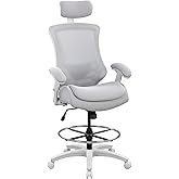 BOLISS Ergonomic Drafting Chair High Back for Standing Desk-Grey | Tall Office Chair Double-Layer Seat Cushion, Adjustable Headrest &amp; Lumbar Support, Flip-Up &amp; Height Adjustable Arms