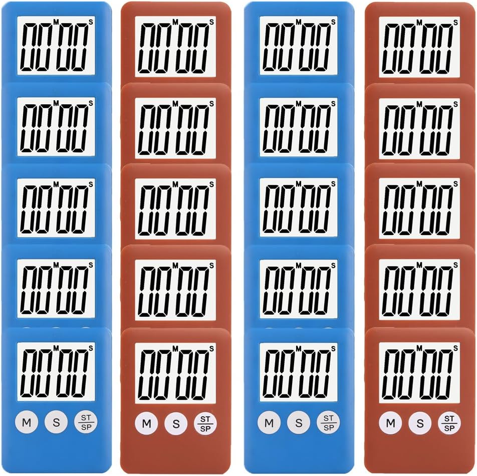 20 Pack Small Mini Digital Kitchen Timer Magnetic Countdown Up Minute Second Timer (10 Brown,10 Blue)