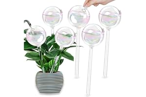 MOONSOUND Plant Watering Devices, 6pcs Blown Glass Planter Self Watering Globes for Home Potting, Garden Flower Plant Watering Spikes Automatic Plant Water Bulbs Set for Indoor Outdoor Plant Daily Watering