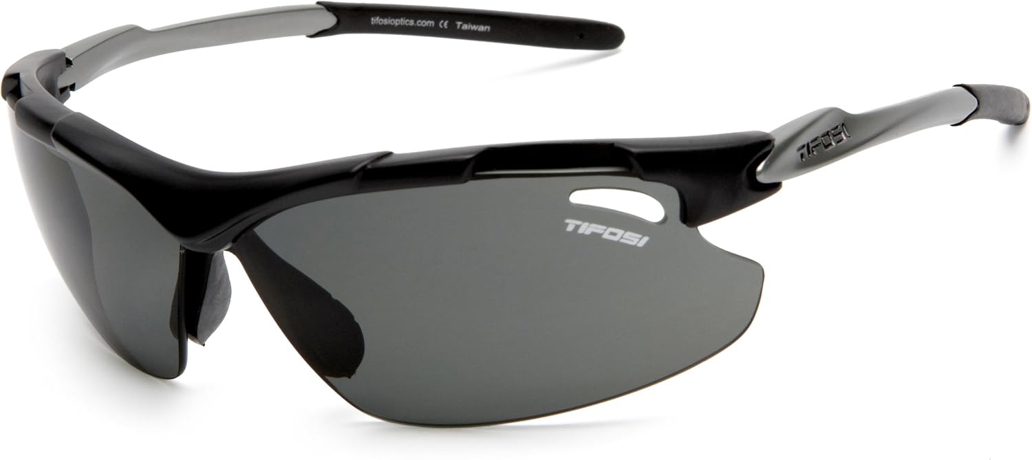 Tifosi T Sport Sunglasses,Matte Black Frame/Smoke Polarized, Ac Red, Yellow Lens,one