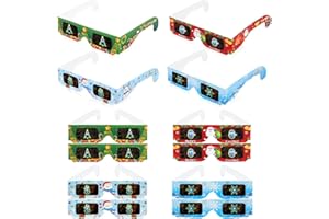 BEIPEGIN 12 Pairs 3D Christmas Glasses, Diffraction Glasses Holiday Specs Transform Lights into Snowflakes Christmas Trees Santa Claus Snowmen Image - Fun for Family Festival Xmas New Year Party Favors