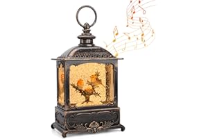 PESTILITE Snow Globe Christmas Decorations Lantern, Glittering Lighted Plug-in, 3 AA Battery Operated & USB Powered, Snow Globe Lantern for Christmas Home Decoration and Gift