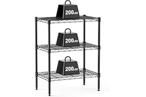 DUMOS 3-Tier Metal Wire Storage Shelves, Adjustable Standing Storage Rack Shelf, Heavy Duty Steel Shelving Unit Organizers for Kitchen Bathroom Pantry Garage, 23.3" W×13.4" D×30" H, Black