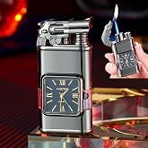 Wind-Proof Lighter Vintage Watch Bezel Jet Flame,Jet Torch/Soft Dual Flame Lighters, Cool Lighters with Adjustable Flame Dial,Refillable Butane Lighter for Outdoor Indoor Men Women