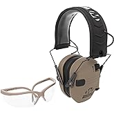 Walker's Razor Slim Low Profile Earmuff Hearing Protection with Safety Glasses FDE