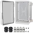 Zulkit Junction Box,IP67 Waterproof Electrical Box Hinged Cover Stainless Steel Latch Plastic Enclosure for Project w Mounting Plate Wall Bracket and 2 Cable Gland Grey 11"x7.5"x5.5"/280x190x140mm