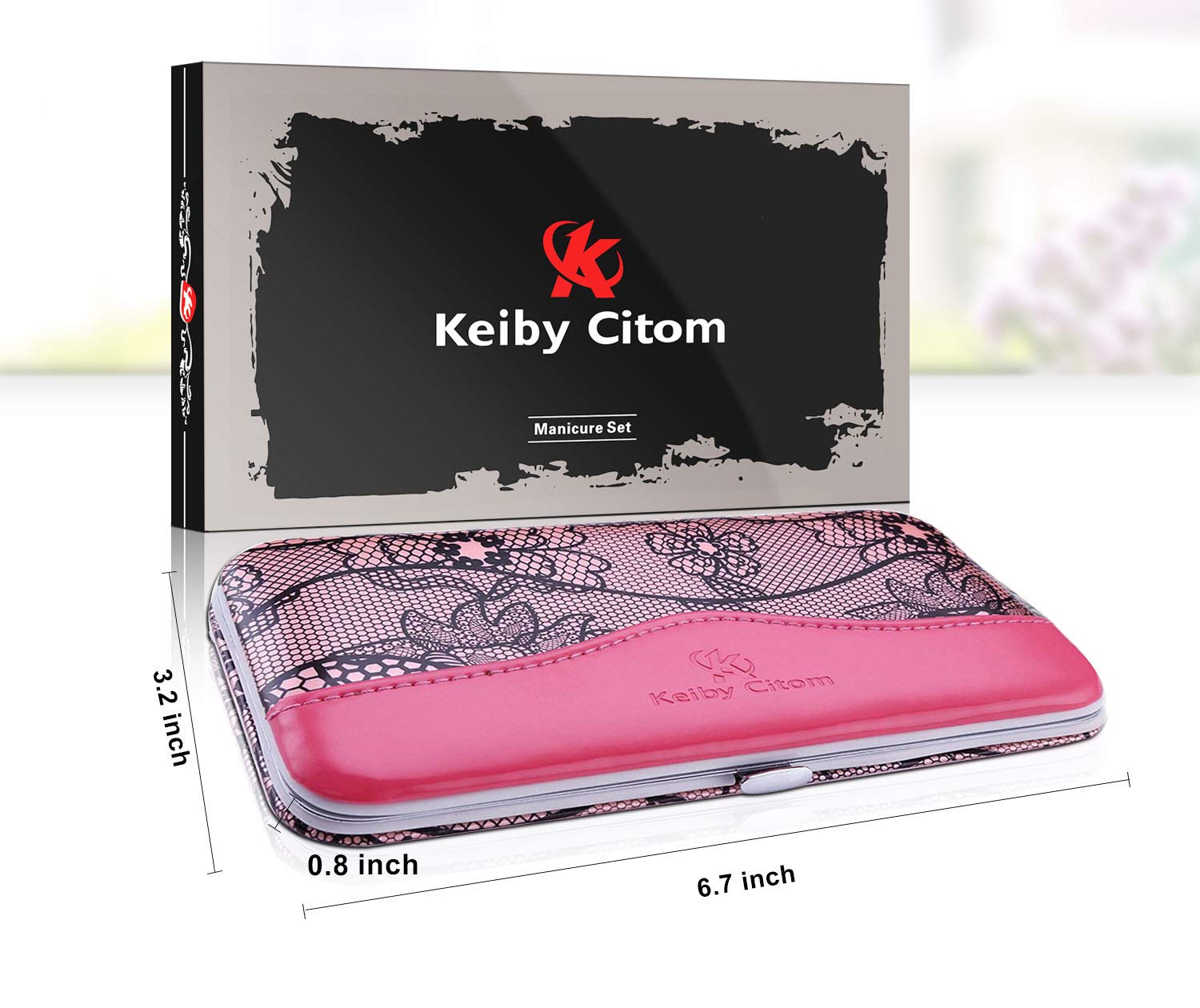Keiby Citom Professional Stainless Steel Nail Clipper Set Nail Tools Manicure & Pedicure Set of 12pcs - Travel & Grooming Kit with Luxurious Case (Pink) : Beauty