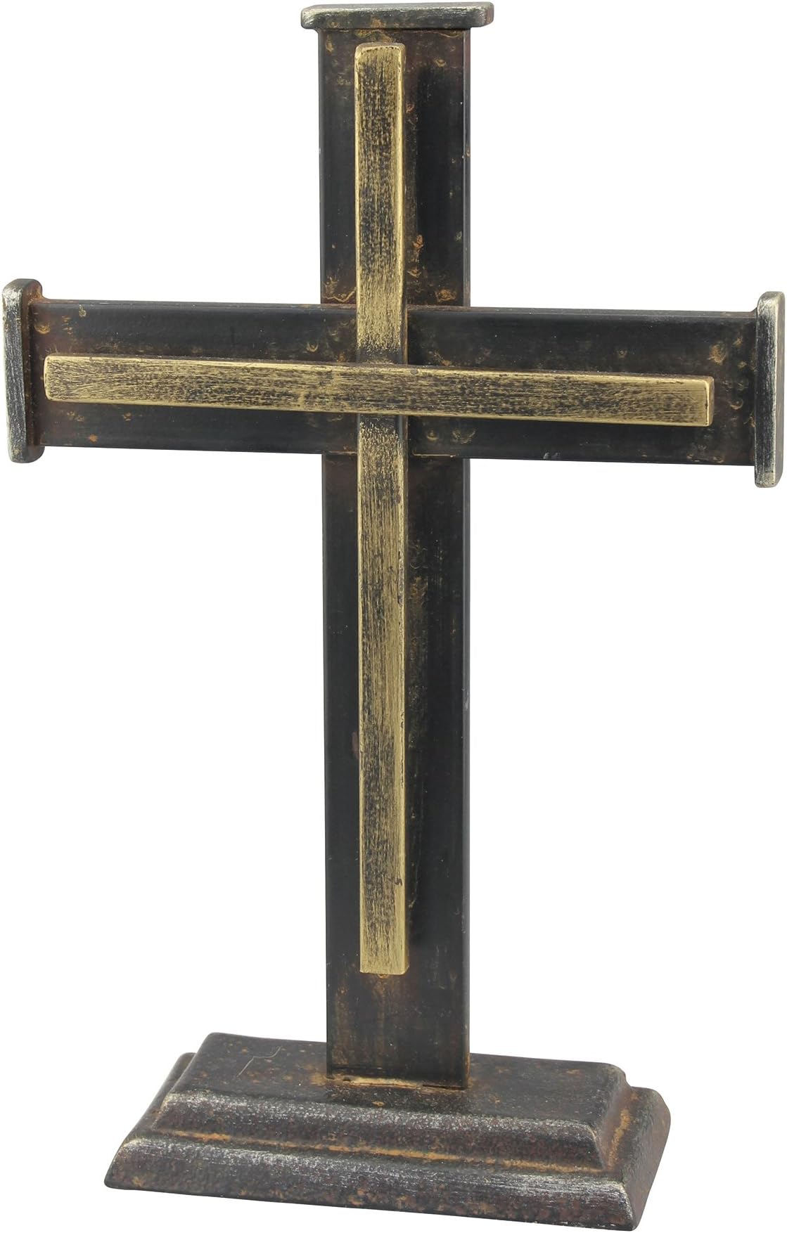 Stonebriar Accents of Faith Graphite Metal Pedestal Cross with Brass, Brown/Tan