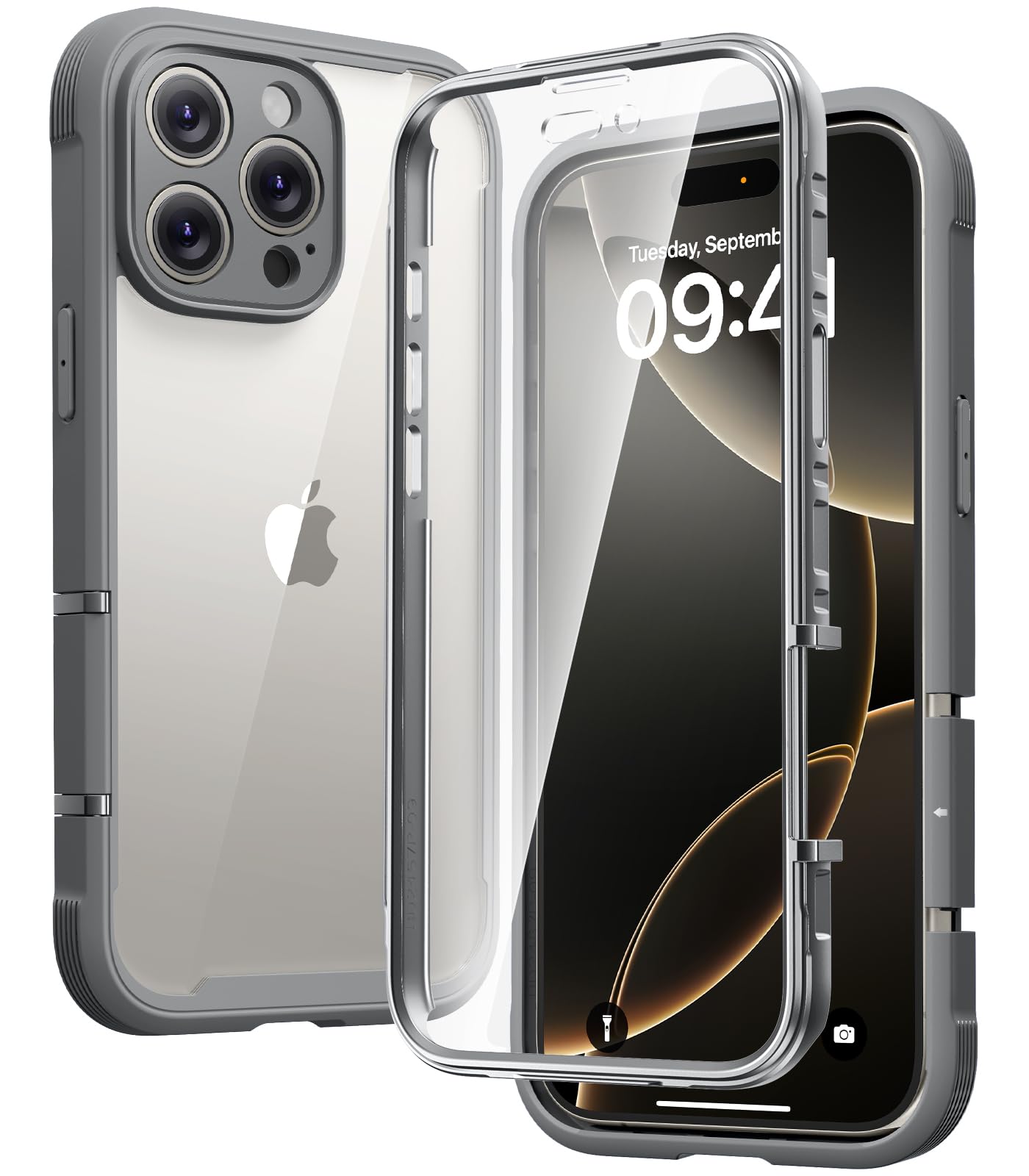 Diaclara Designed for iPhone 16 Pro Case, Full Body Rugged Case with Built-in Touch Sensitive Anti-Scratch Screen Protector, Upgraded [Full Camera Protection] for iPhone 16 Pro 6.3" (Natural Titanium)