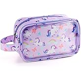 Vipdeal Kids Toiletry Bag for Girls, Travel Clear Toiletry Bag for Little Young Girls Cosmetic Bag Makeup Bag Waterproof Hanging Toddler Wash Bag, Purple Unicorn