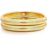A Golden Cloud Gold Bangle Bracelets For Women Non Tarnish 14k Gold Plated Stackable Chunky Gold Bracelet Set Stretch Trendy Elastic Snake Chain Bracelet