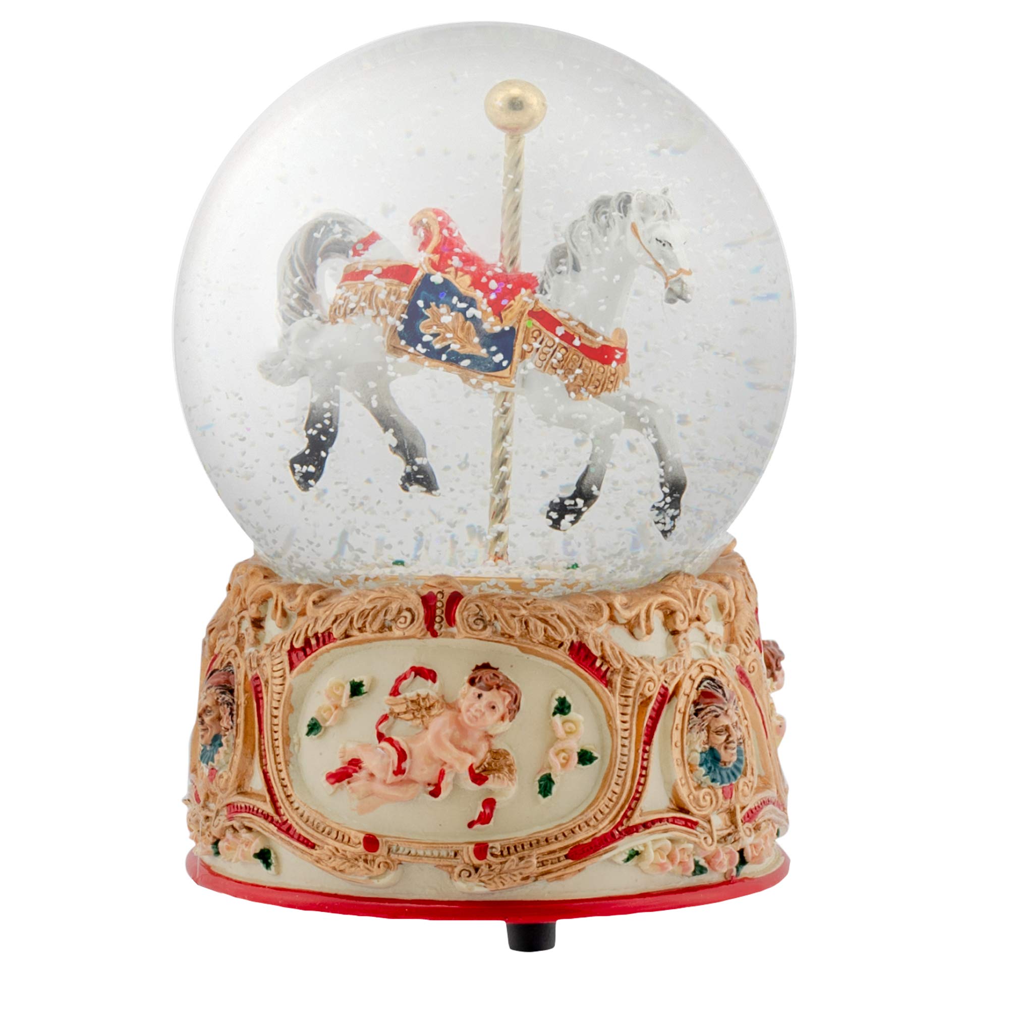 Elanze Designs Gilded Gold Tone Cupid and Rotating Carousel 100MM Musical Water Globe Plays Tune Unchained Melody