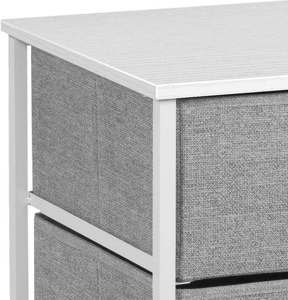 Sorbus Nightstand with 3 Drawers - Bedside Furniture & Accent End Table Chest for Home, Bedroom Accessories, Office, College Dorm, Steel Frame, Wood Top, Easy Pull Fabric Bins (White/Gray): Kitchen & Dining