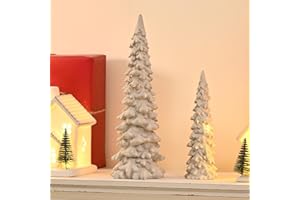AOMOONOA White Tabletop Christmas Tree, 2Pcs Resin Small Christmas Tree Figurines, Decorative Christmas Tree Set for Mantle, Mini Xmas Trees for Vintage Indoor Decor, DIY Winter Village