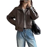 Milumia Women's Faux Leather Zip Up Jacket Vintage Collared Long Sleeve Motorcycle Jackets