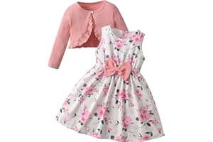 Morerich Toddler Girl Sleeveless Dresses Little Kids Floral Print Skirt Long Sleeve Cardigan Set 2 Piece Outfits for 2-7T