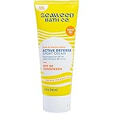 Seaweed Bath Co. Active Defense SPF 50 Sport Broad Spectrum Hybrid Sunscreen Cream, 3.4 Ounce, Sustainably Harvested Seaweed, Aloe, Watermelon