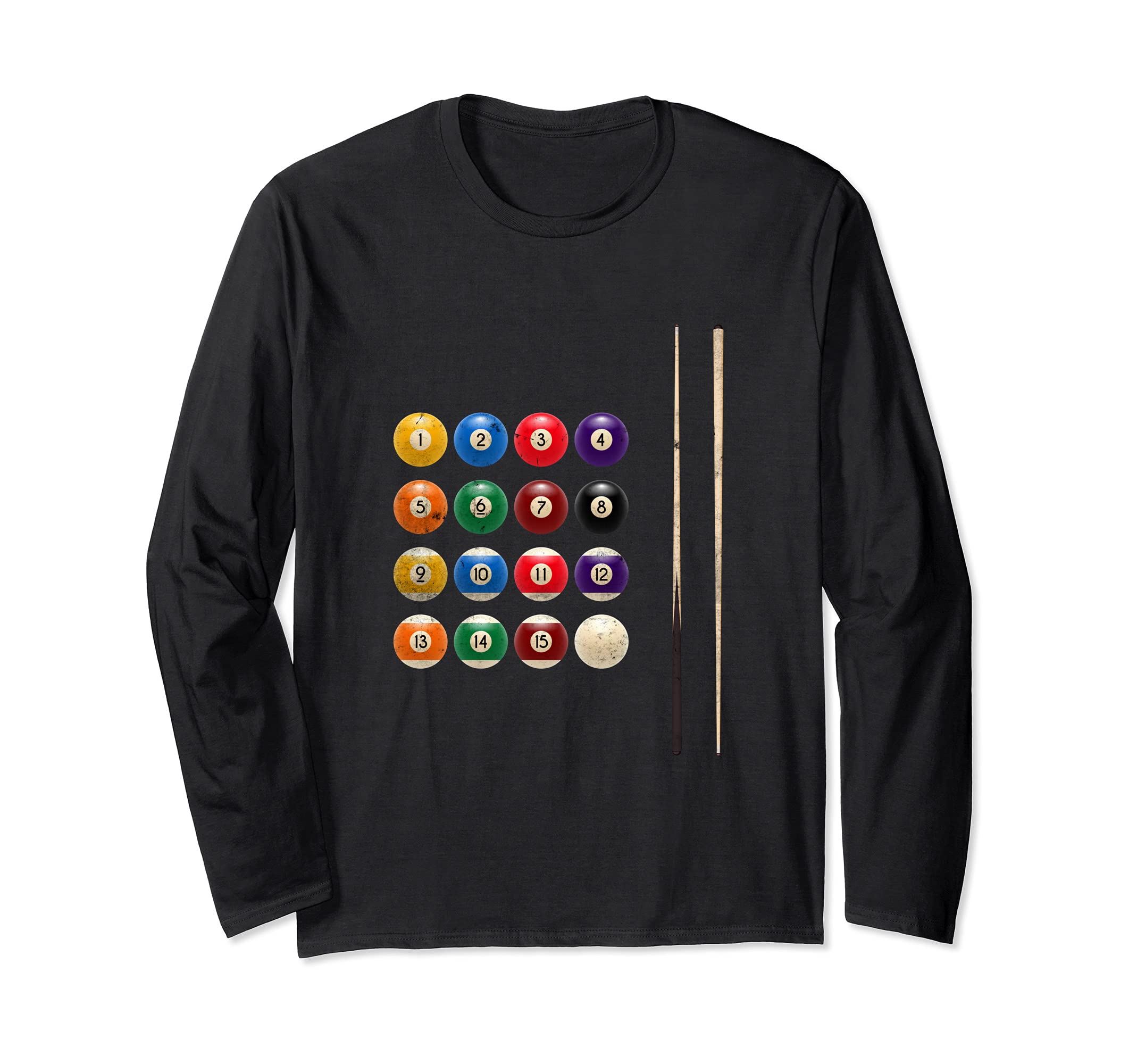 Funny Billiard Balls Pool Rack Cue Stick Snooker Player Long Sleeve T-Shirt