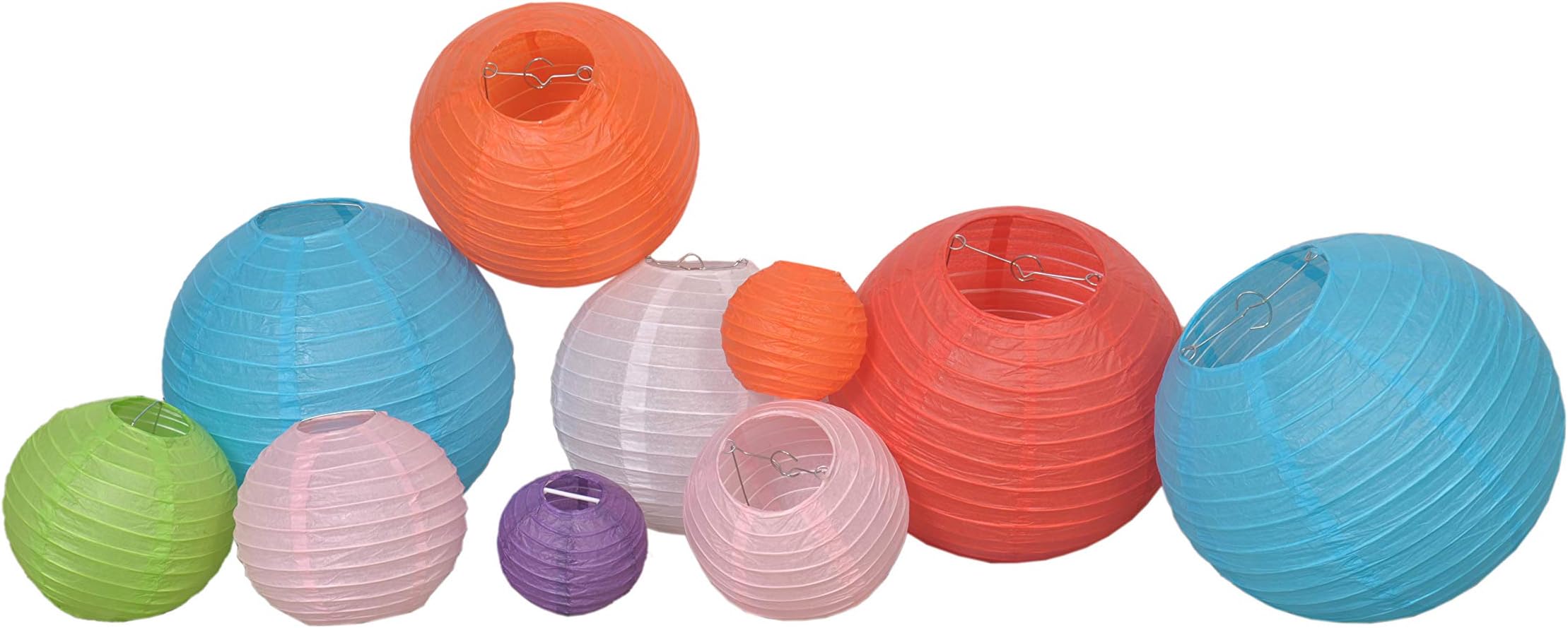 Paper Lanterns - 16 Pieces - 4”, 6”, 8”, 10” Set - Multicolored Home Decor