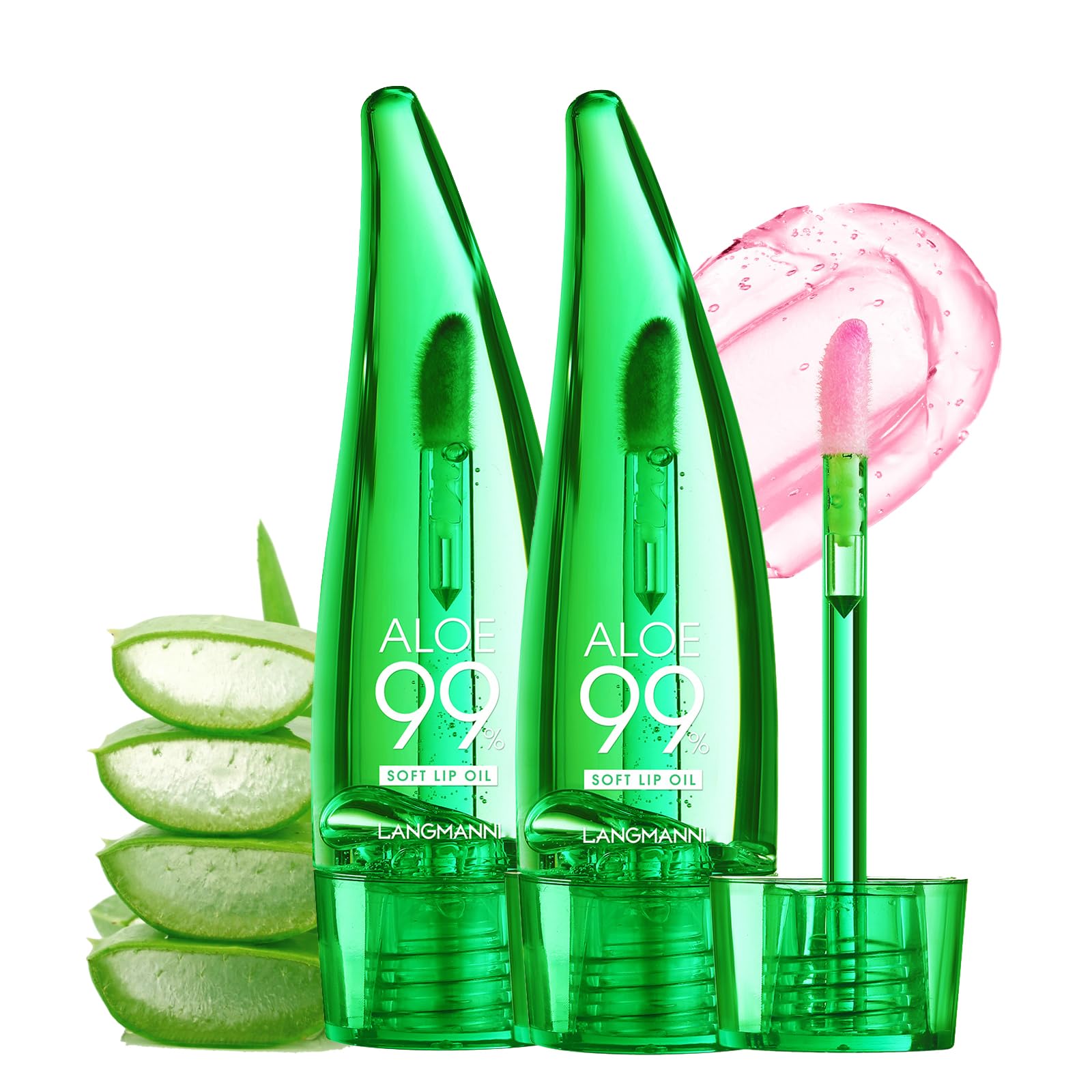 Magic Colour Changing Lip Oil, 2 PCS Aloe Vera Lip Oil Hydrating Lip Gloss Long Lasting Moisturizing Lipgloss Set Non-Sticky Pink Liquid Lipstick Aloe Vera Lip Stick for Women Girls