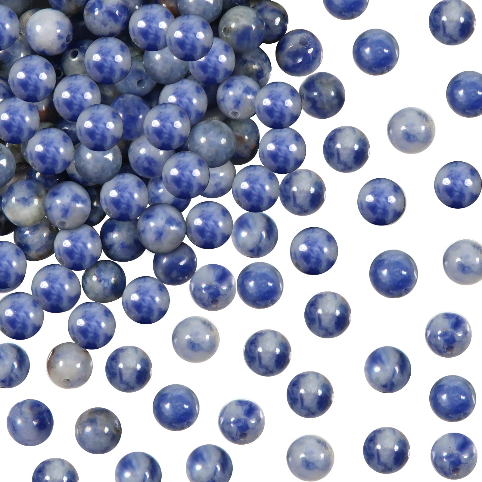 TOAOB 100pcs Natural Blue Dot Stone Beads 8mm Sodalite Beads Round Loose Gemstone for Bracelet Necklace Jewellery Making
