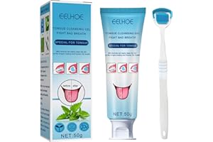 JREHOOR Tongue Cleaning Gel Set, Tongue Cleaner Gel with Tongue Brush, Tongue Scraper Scrubber for Adults Kids with Cleaning Gel, Easy to Use