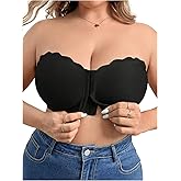 OYOANGLE Women's Plus Size Front Closure Push Up Strapless Bandeau Bra Wireless Tube Bralettes with Clear Strap
