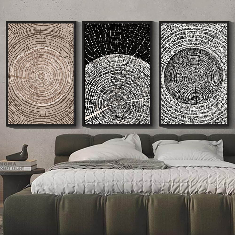 phopago vintage wood tree rings wall art large 16x24in farmhouse rustic framed canvas paintings livi