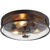 Rosient 16 Inch Large Flush Mount Ceiling Light Fixture with Seeded Glass, Bronze Round Ceiling Lamp Shade, Modern Farmhouse 