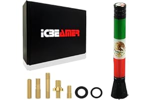 ICBEAMER 3 inch / 76 mm MINI Mexican Mexico Flag Automotive Antenna with Internal Copper Coil Universal Fit AM/FM Radio Antenna Replacement Compatible for Car, Truck and Van