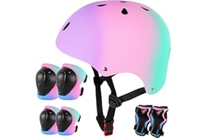 BANZK Kids Bike Helmet for 3-5-8-14+ Age Girls and Boys, Kids Helmet with Knee Pads Elbow Pads Wrist Guards,Ventilation Multi-Sport Scooter Roller Skate Rollerblading Skateboarding Climbing Cycling