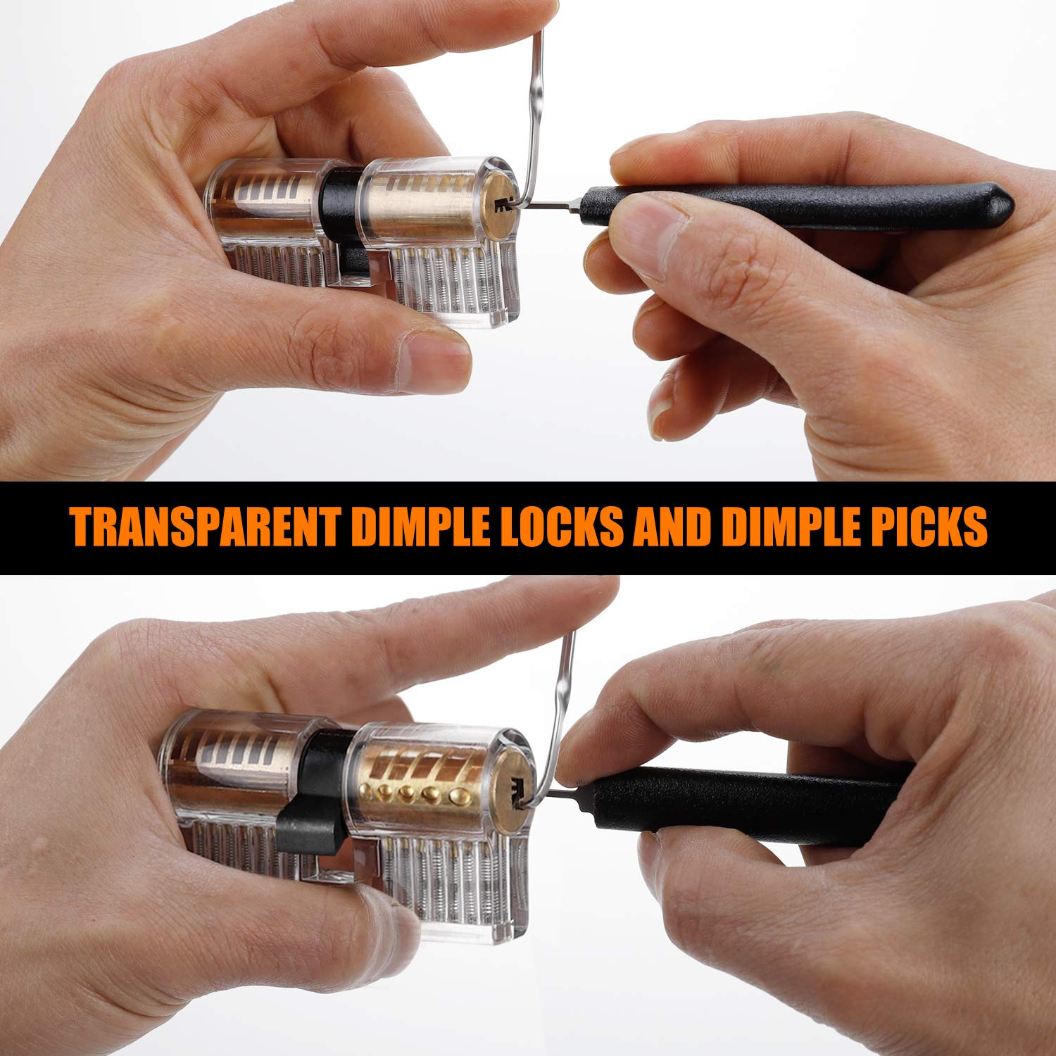 Kuject 2-in-1 Lock Pick Set, Lock Picking Training Set for Beginners, Include Transparent Cutaway Pin Tumbler Practice Padlock, Hook Pick, Dimple Lock, Dimple Pick, Tension Wrench